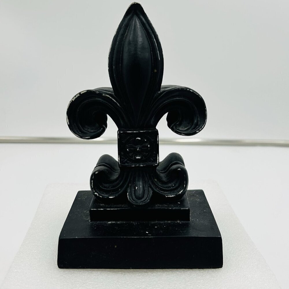 Sicura Italian Designs Fleur De Lis Bookend Wooden Crackled Black One-Piece
